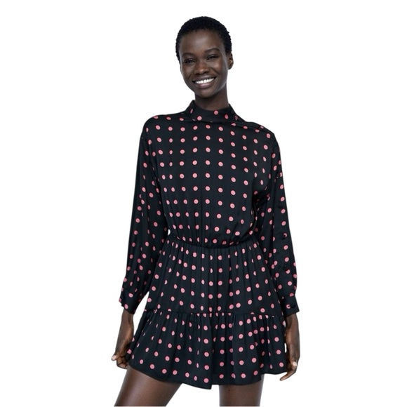 ZARA Polka Dot Dress in Black & Pink - Picture 1 of 2